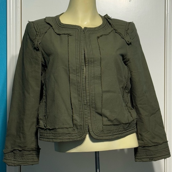 Elizabeth and James Anthropologie Military Green Lightweight Cropped Jacket 8 - Picture 2 of 16